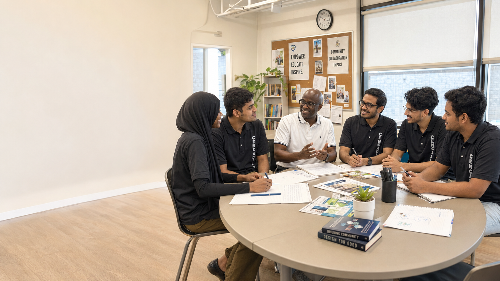 Diverse students and mentors collaborating in a modern learning space